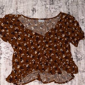 Abound Brown Ruffled Tie Front Blouse
